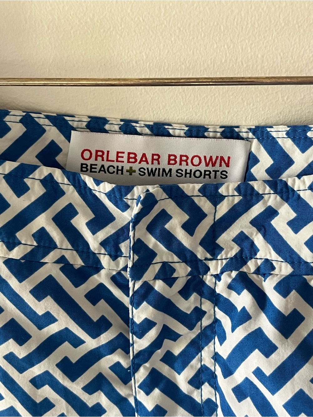 Orlebar Brown Bulldog Swim Shorts Blue White Geometric Print Size 34 - Picture 3 of 16